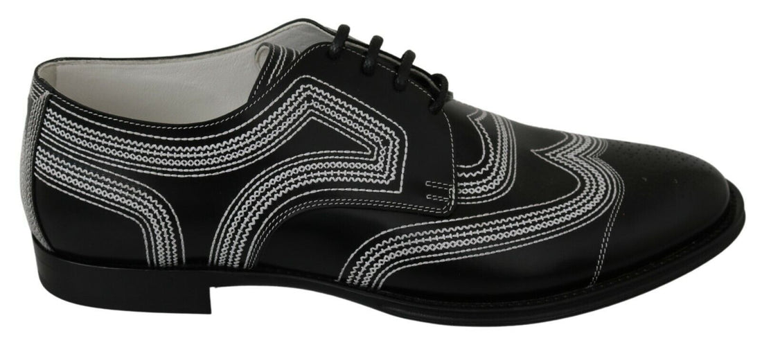 Dolce &amp;amp; Gabbana Svarta Läder Derby Formella Vita Spetsskor