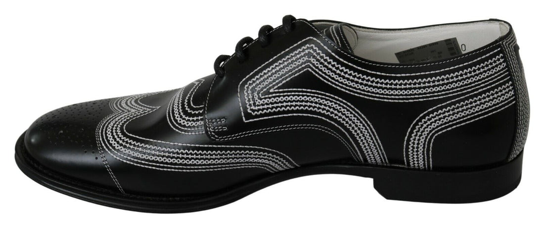 Dolce &amp;amp; Gabbana Svarta Läder Derby Formella Vita Spetsskor