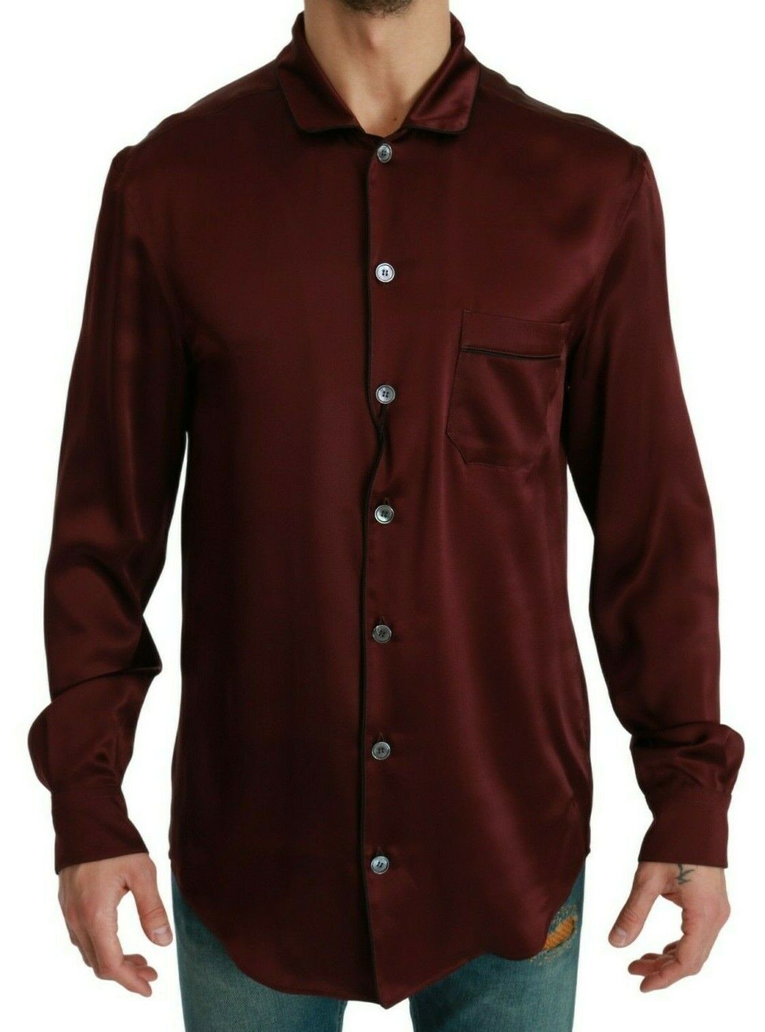 Dolce &amp; Gabbana Bordeaux Silk Pajama Casual Shirt