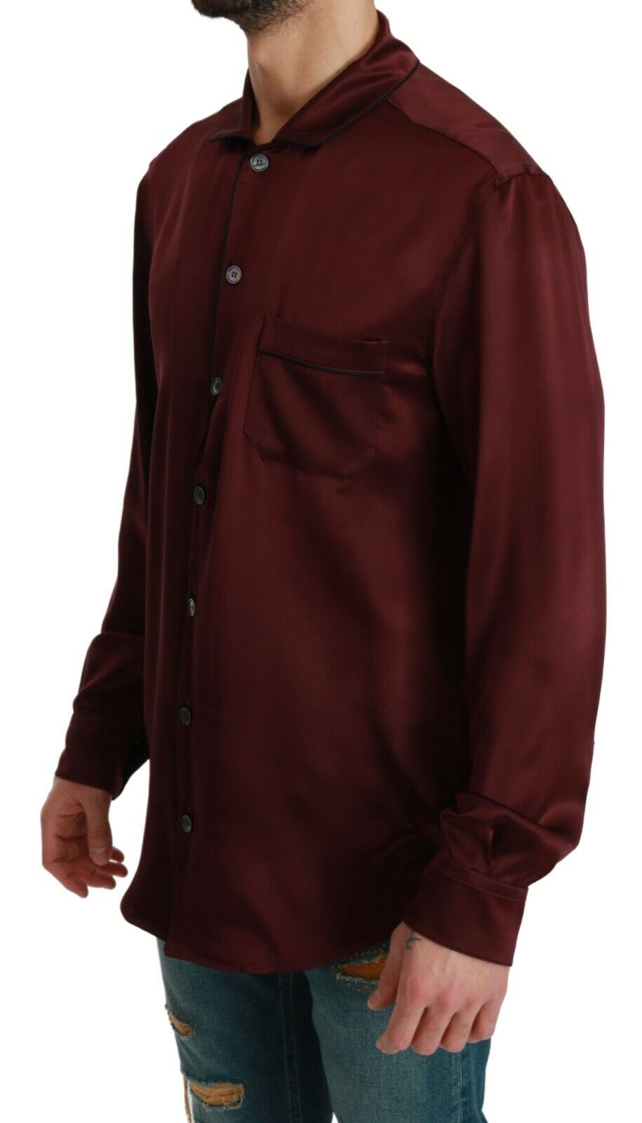 Dolce &amp; Gabbana Bordeaux Silk Pajama Casual Shirt