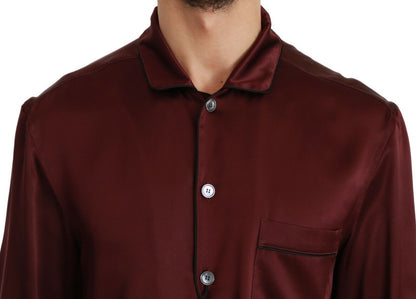 Dolce &amp; Gabbana Bordeaux Silk Pajama Casual Shirt