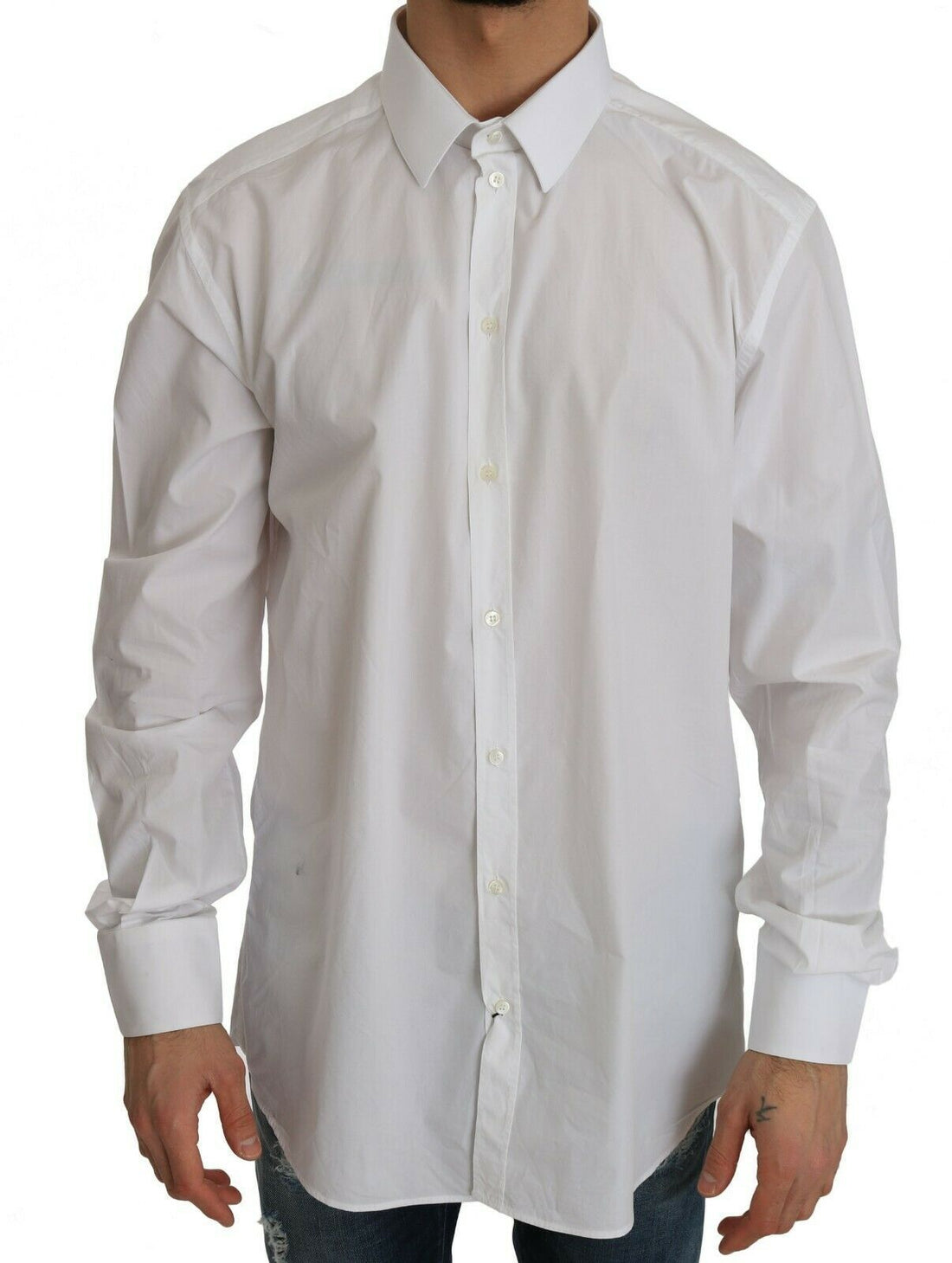 Dolce &amp;amp; Gabbana Vit 100% Bomull Guld Slim Dressed Skjorta