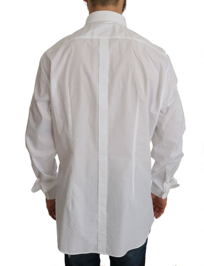 Dolce &amp;amp; Gabbana Vit 100% Bomull Guld Slim Dressed Skjorta