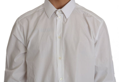 Dolce &amp;amp; Gabbana Vit 100% Bomull Guld Slim Dressed Skjorta