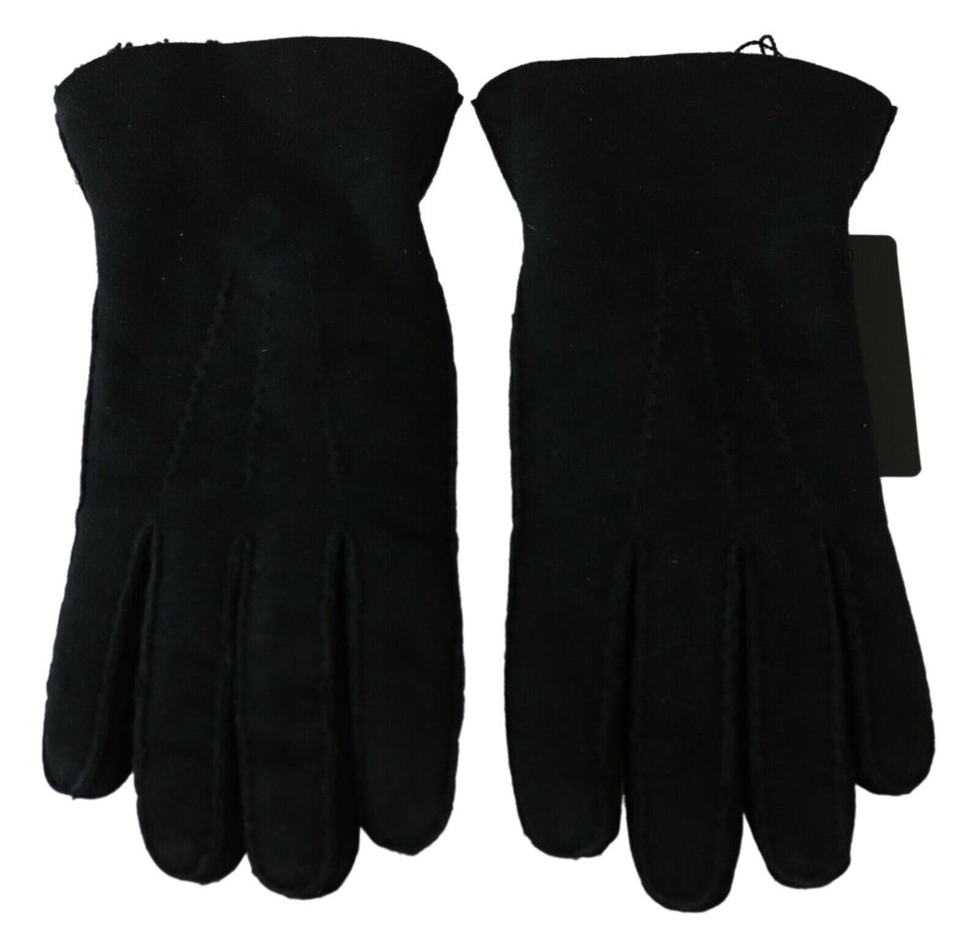 Dolce &amp; Gabbana Black Leather Motorcycle Biker Mitten Gloves