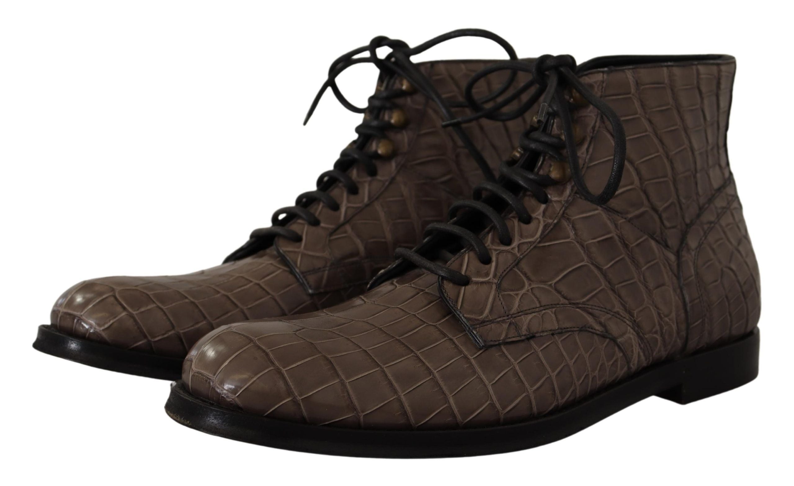 Dolce &amp; Gabbana Gray Crocodile Leather Derby Boots