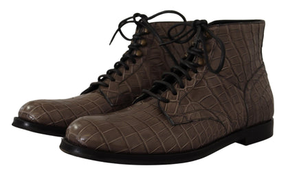 Dolce &amp; Gabbana Gray Crocodile Leather Derby Boots