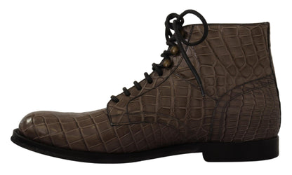 Dolce &amp; Gabbana Gray Crocodile Leather Derby Boots