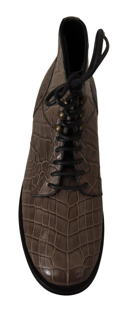 Dolce &amp; Gabbana Gray Crocodile Leather Derby Boots