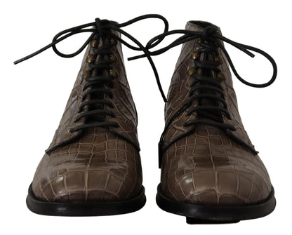 Dolce &amp; Gabbana Gray Crocodile Leather Derby Boots