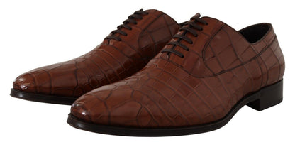 Dolce &amp; Gabbana Brown Crocodile Leather Mens Formal Derby Shoes