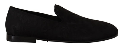 Dolce &amp;amp; Gabbana Svarta Jacquard Tofflor Platta Loafers Skor