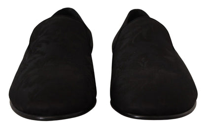 Dolce &amp;amp; Gabbana Svarta Jacquard Tofflor Platta Loafers Skor