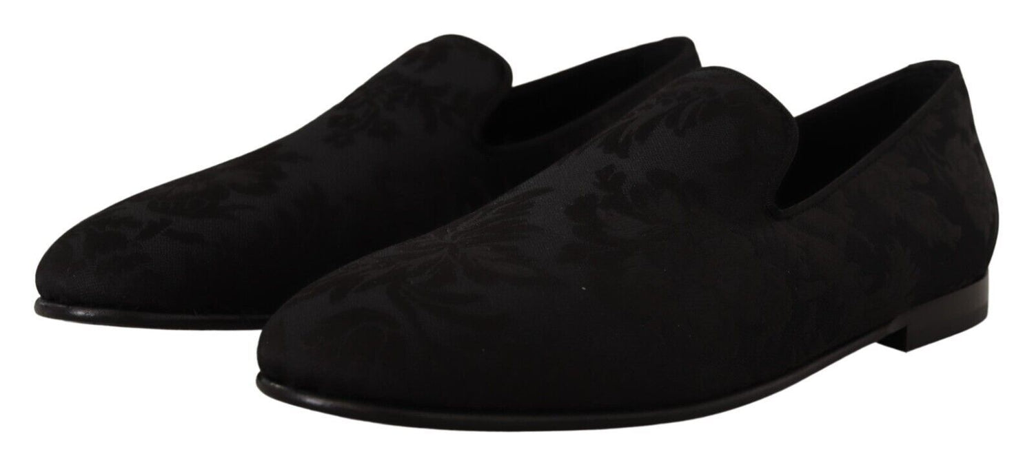 Dolce &amp;amp; Gabbana Svarta Jacquard Tofflor Platta Loafers Skor