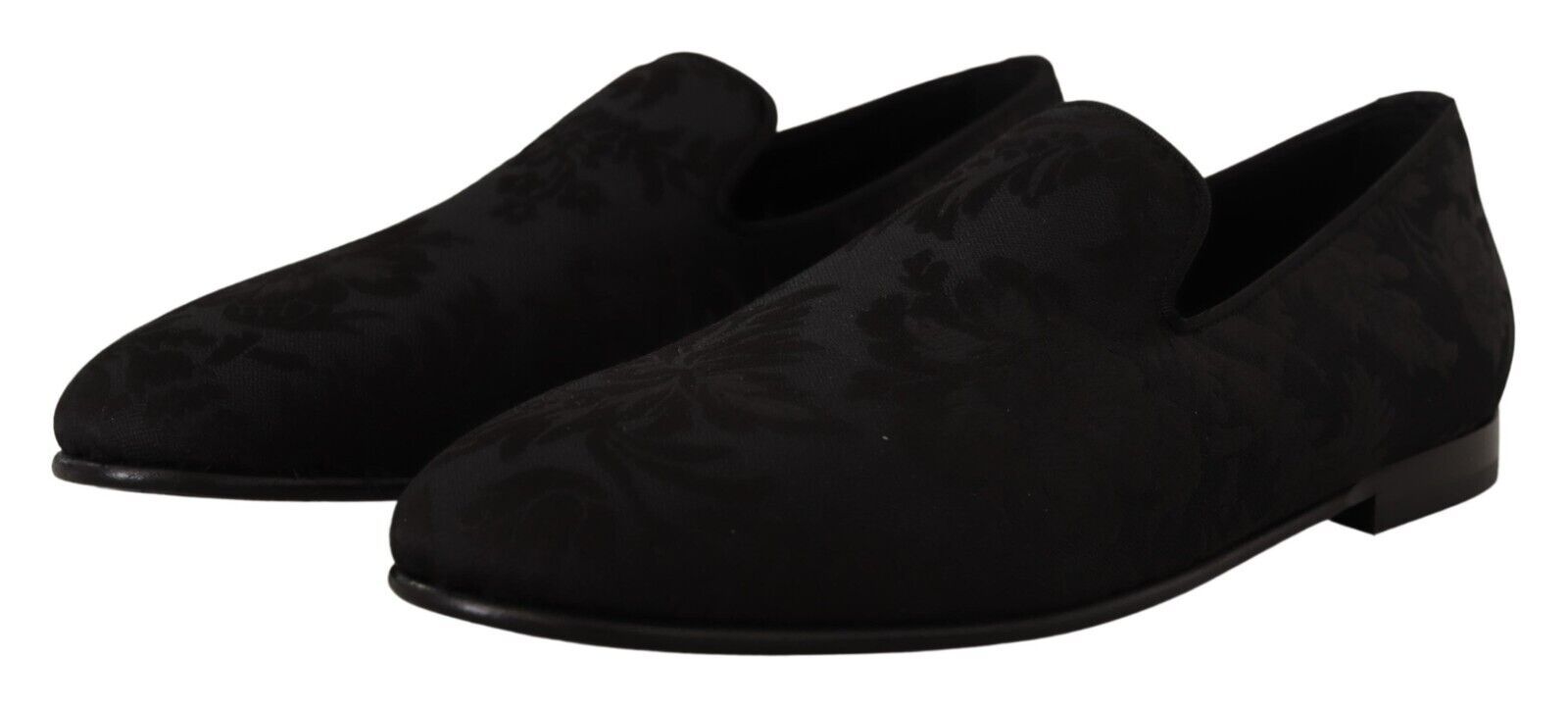 Dolce &amp;amp; Gabbana Svarta Jacquard Tofflor Platta Loafers Skor