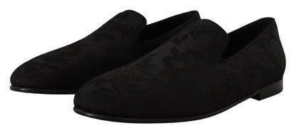 Dolce &amp;amp; Gabbana Svarta Jacquard Tofflor Platta Loafers Skor
