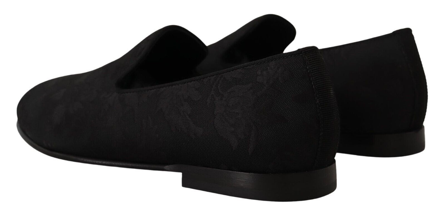 Dolce &amp;amp; Gabbana Svarta Jacquard Tofflor Platta Loafers Skor