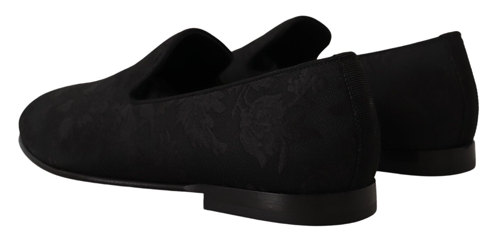 Dolce &amp;amp; Gabbana Svarta Jacquard Tofflor Platta Loafers Skor
