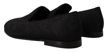 Dolce &amp;amp; Gabbana Svarta Jacquard Tofflor Platta Loafers Skor
