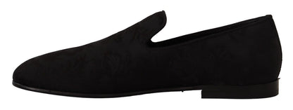 Dolce &amp;amp; Gabbana Svarta Jacquard Tofflor Platta Loafers Skor