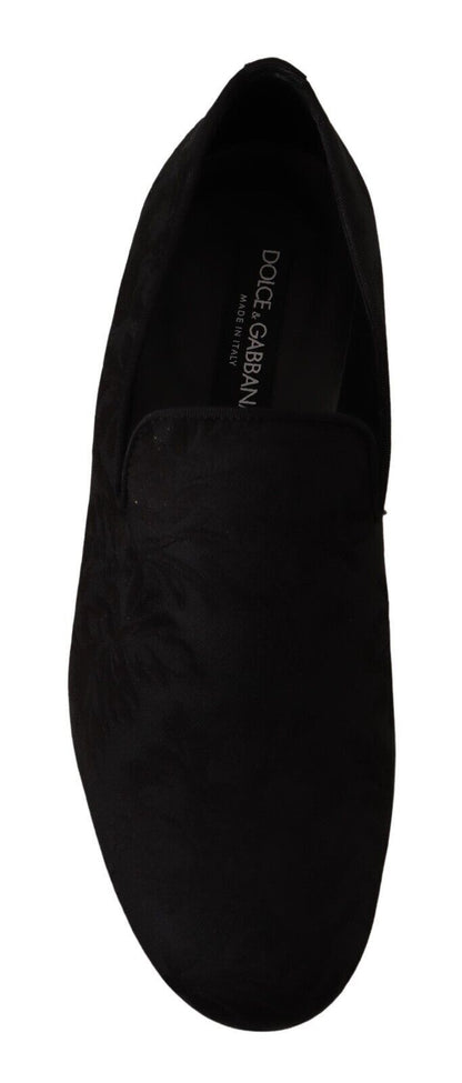 Dolce &amp;amp; Gabbana Svarta Jacquard Tofflor Platta Loafers Skor