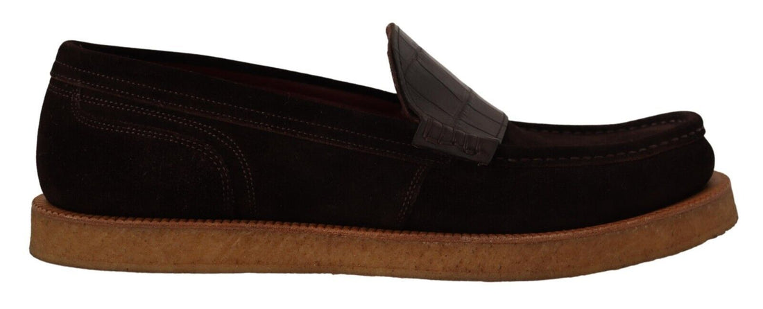 Dolce &amp; Gabbana Brown Suede Leather Slip On Flats Moccasin Shoes