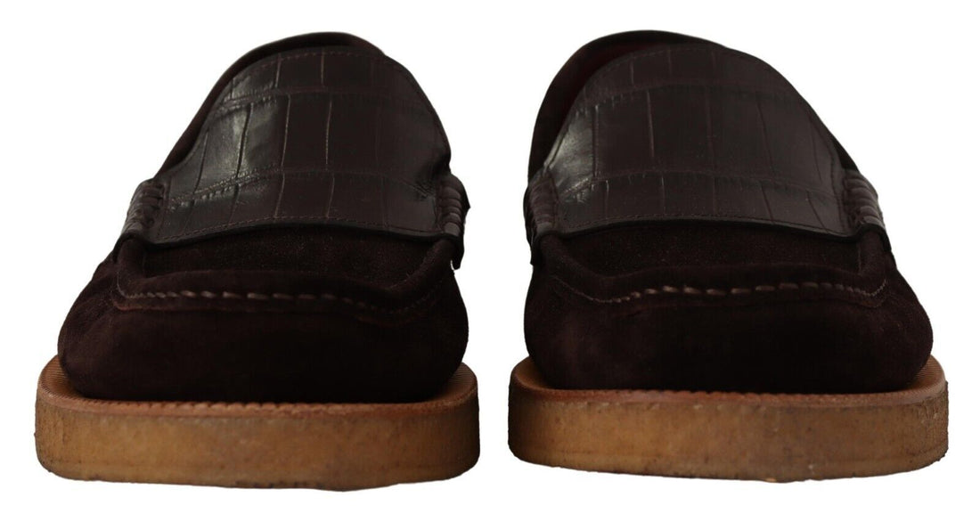 Dolce &amp; Gabbana Brown Suede Leather Slip On Flats Moccasin Shoes