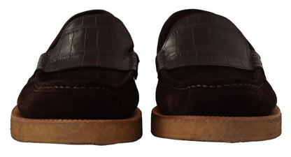 Dolce &amp; Gabbana Brown Suede Leather Slip On Flats Moccasin Shoes