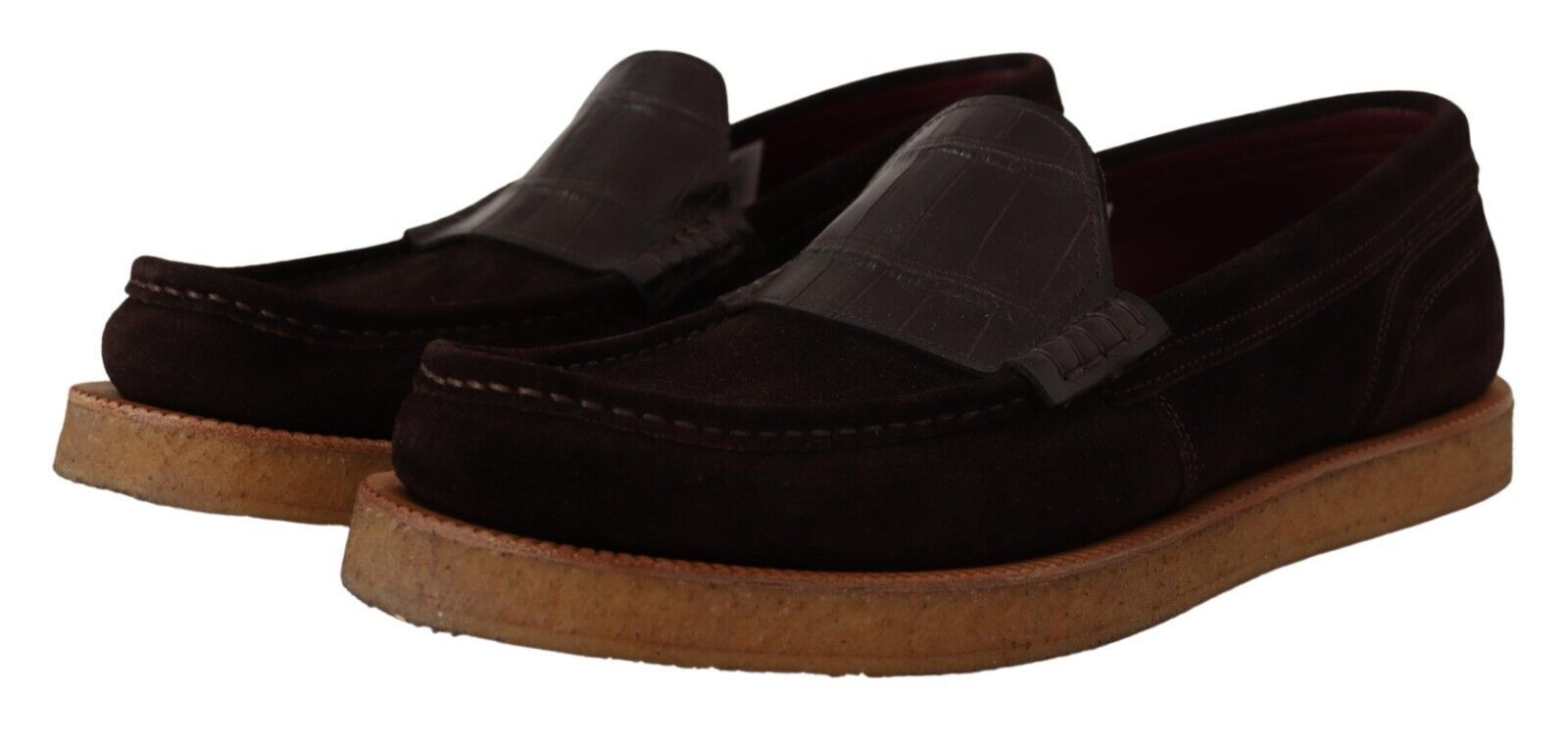 Dolce &amp; Gabbana Brown Suede Leather Slip On Flats Moccasin Shoes