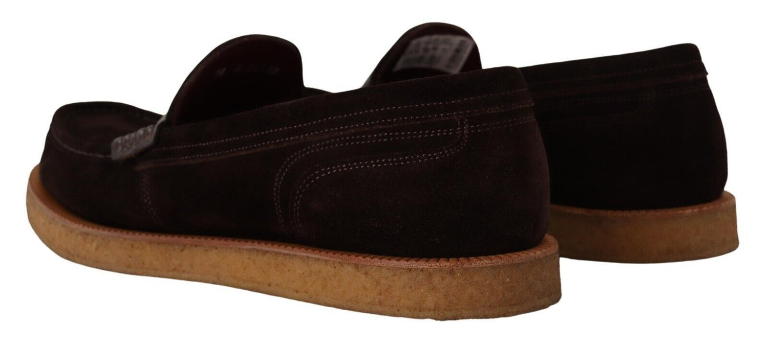 Dolce &amp; Gabbana Brown Suede Leather Slip On Flats Moccasin Shoes