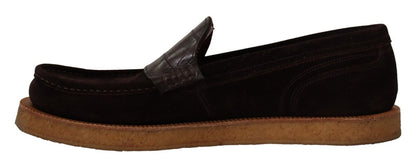 Dolce &amp; Gabbana Brown Suede Leather Slip On Flats Moccasin Shoes