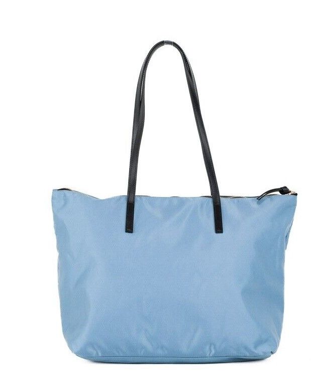 Versace Portuna Medusa Medium Blåklint Blå Nylon Läder Tote Bag Plånbok