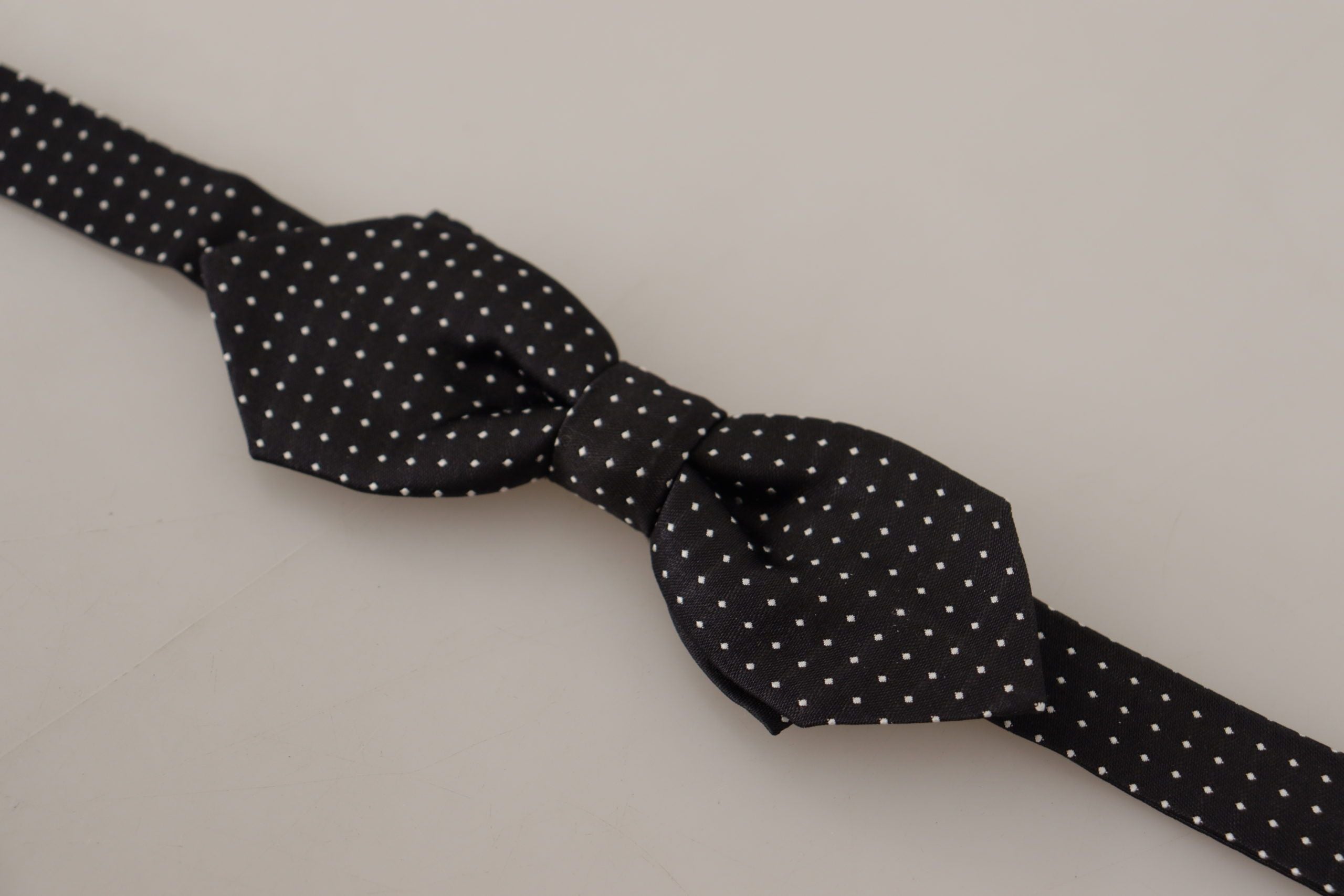 Dolce &amp; Gabbana Black White Polka Dot Adjustable Neck Papillon Bow Tie