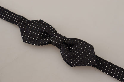 Dolce &amp; Gabbana Black White Polka Dot Adjustable Neck Papillon Bow Tie
