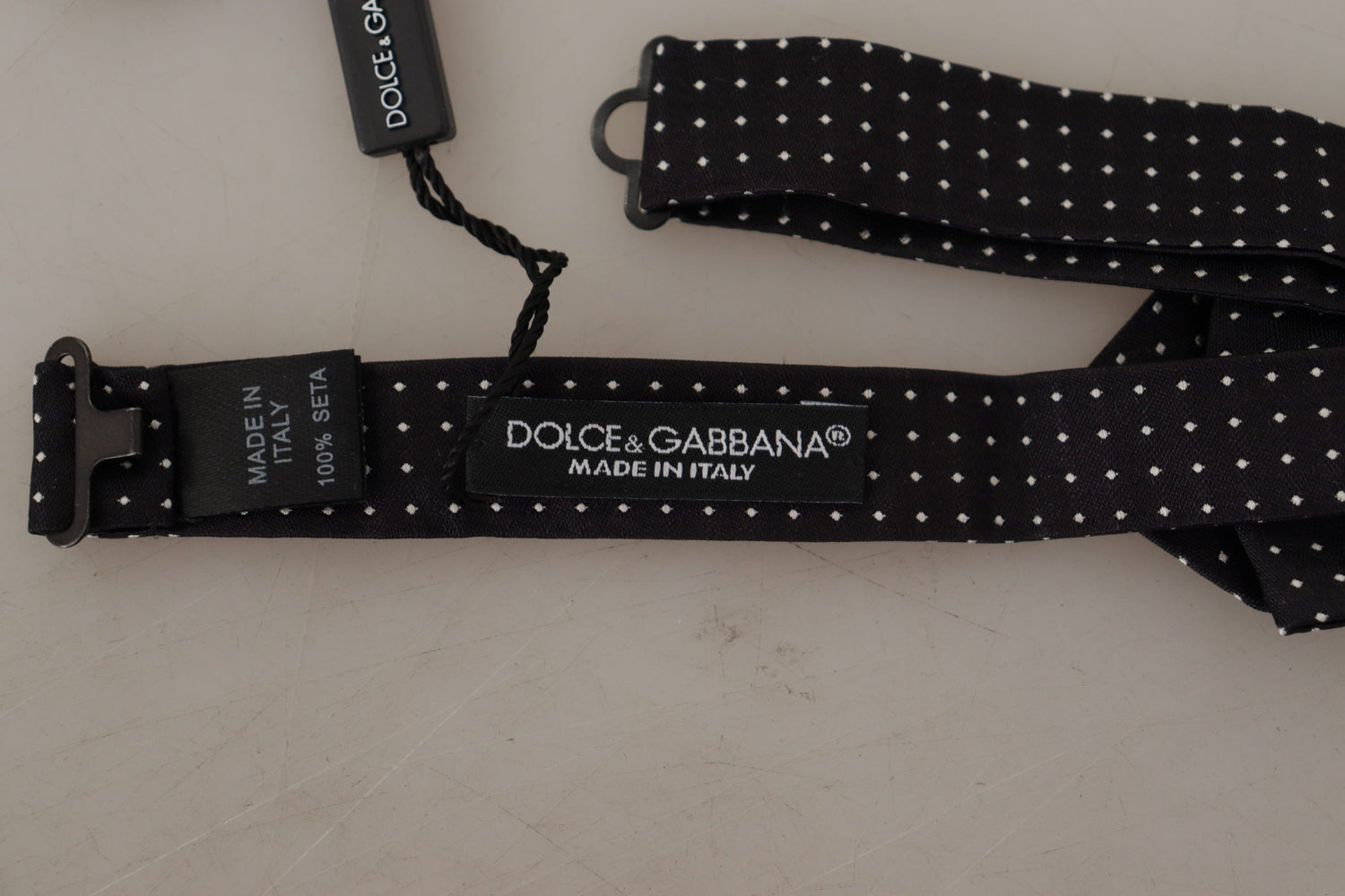 Dolce &amp; Gabbana Black White Polka Dot Adjustable Neck Papillon Bow Tie