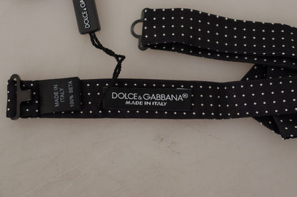 Dolce &amp; Gabbana Black White Polka Dot Adjustable Neck Papillon Bow Tie