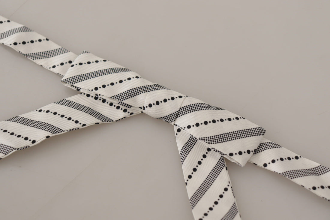 Dolce &amp; Gabbana White Black Polka Dot 100% Silk Neck Papillon Bow Tie