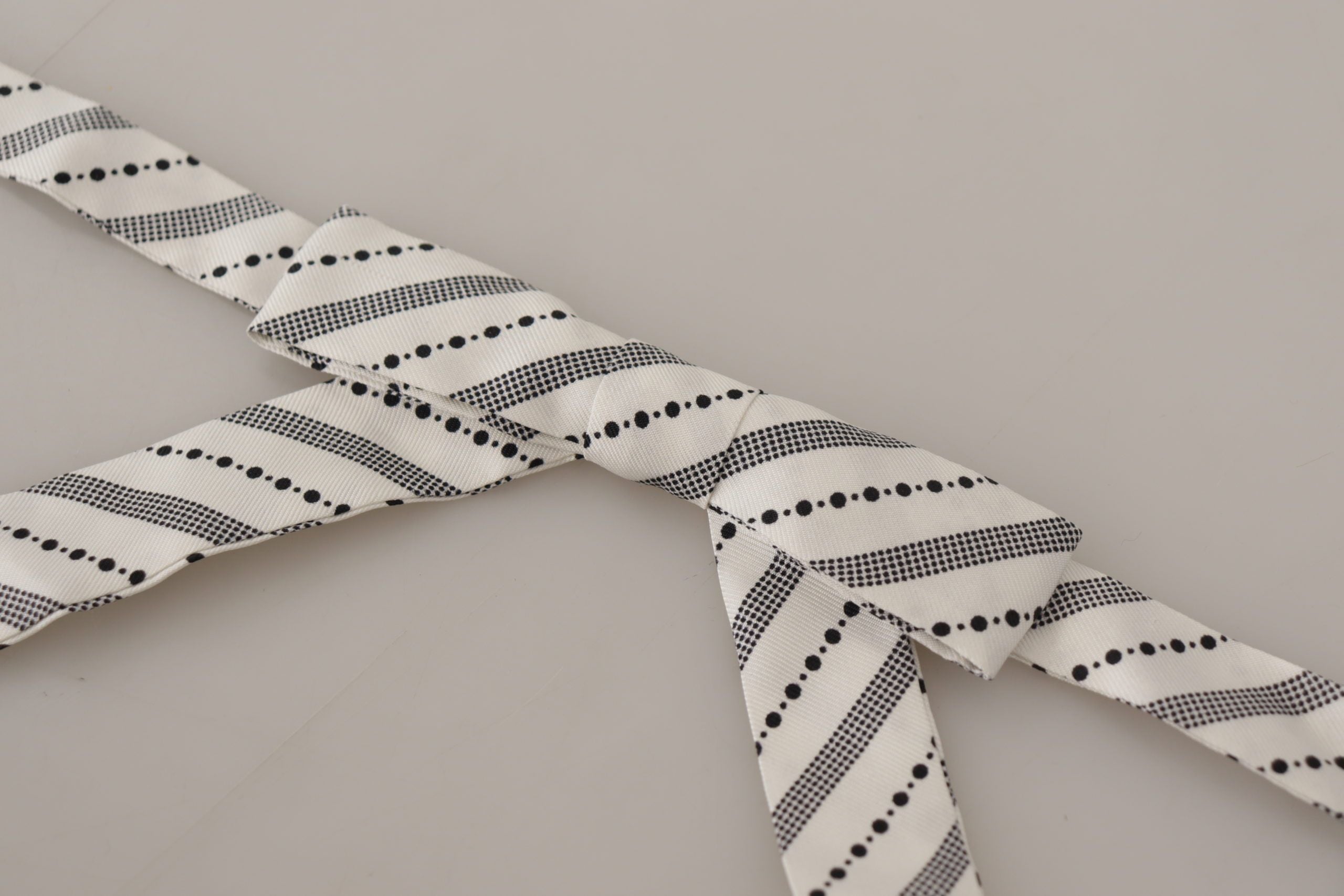 Dolce &amp; Gabbana White Black Polka Dot 100% Silk Neck Papillon Bow Tie