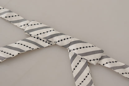 Dolce &amp; Gabbana White Black Polka Dot 100% Silk Neck Papillon Bow Tie