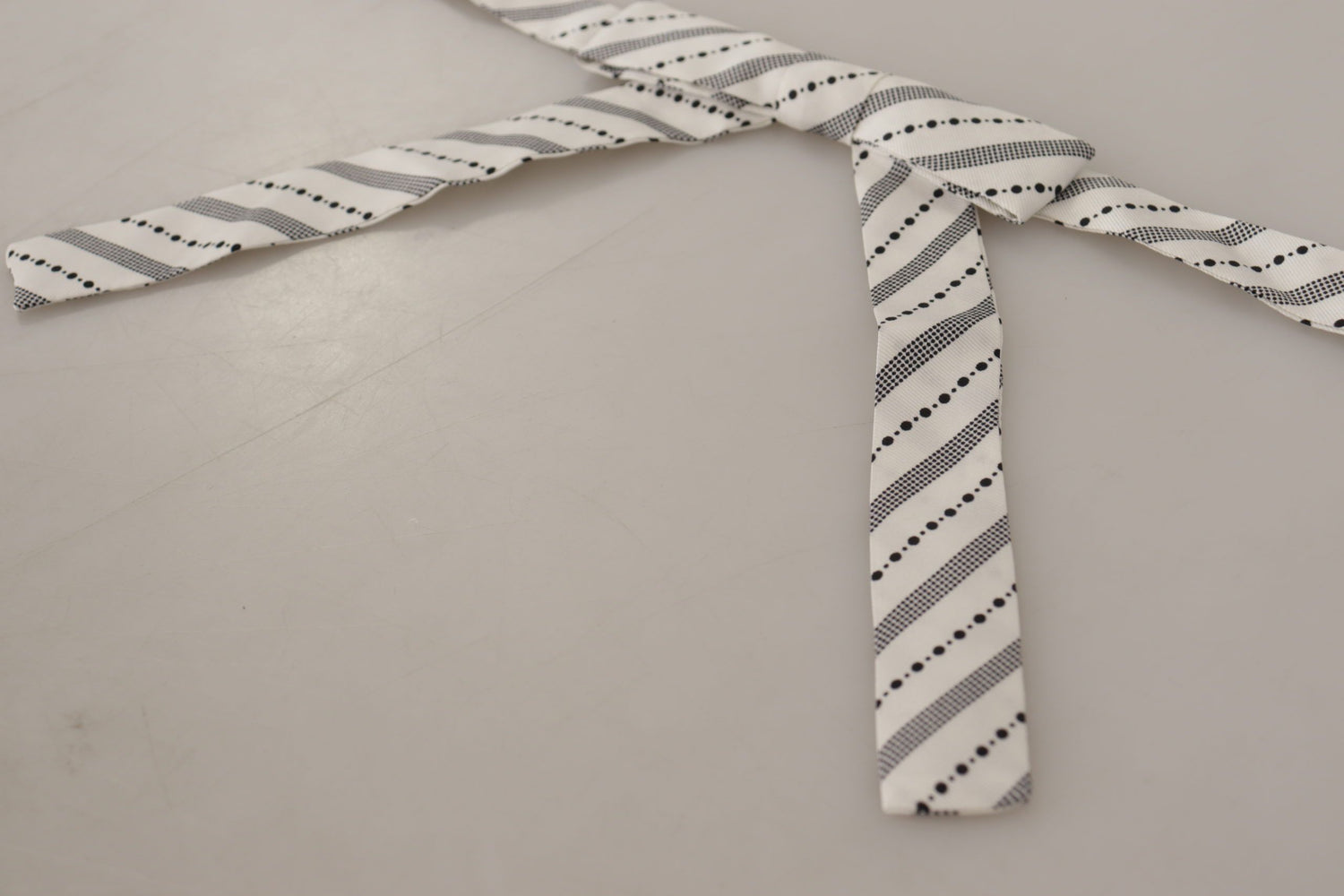 Dolce &amp; Gabbana White Black Polka Dot 100% Silk Neck Papillon Bow Tie