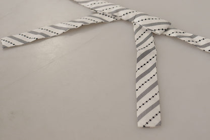 Dolce &amp; Gabbana White Black Polka Dot 100% Silk Neck Papillon Bow Tie