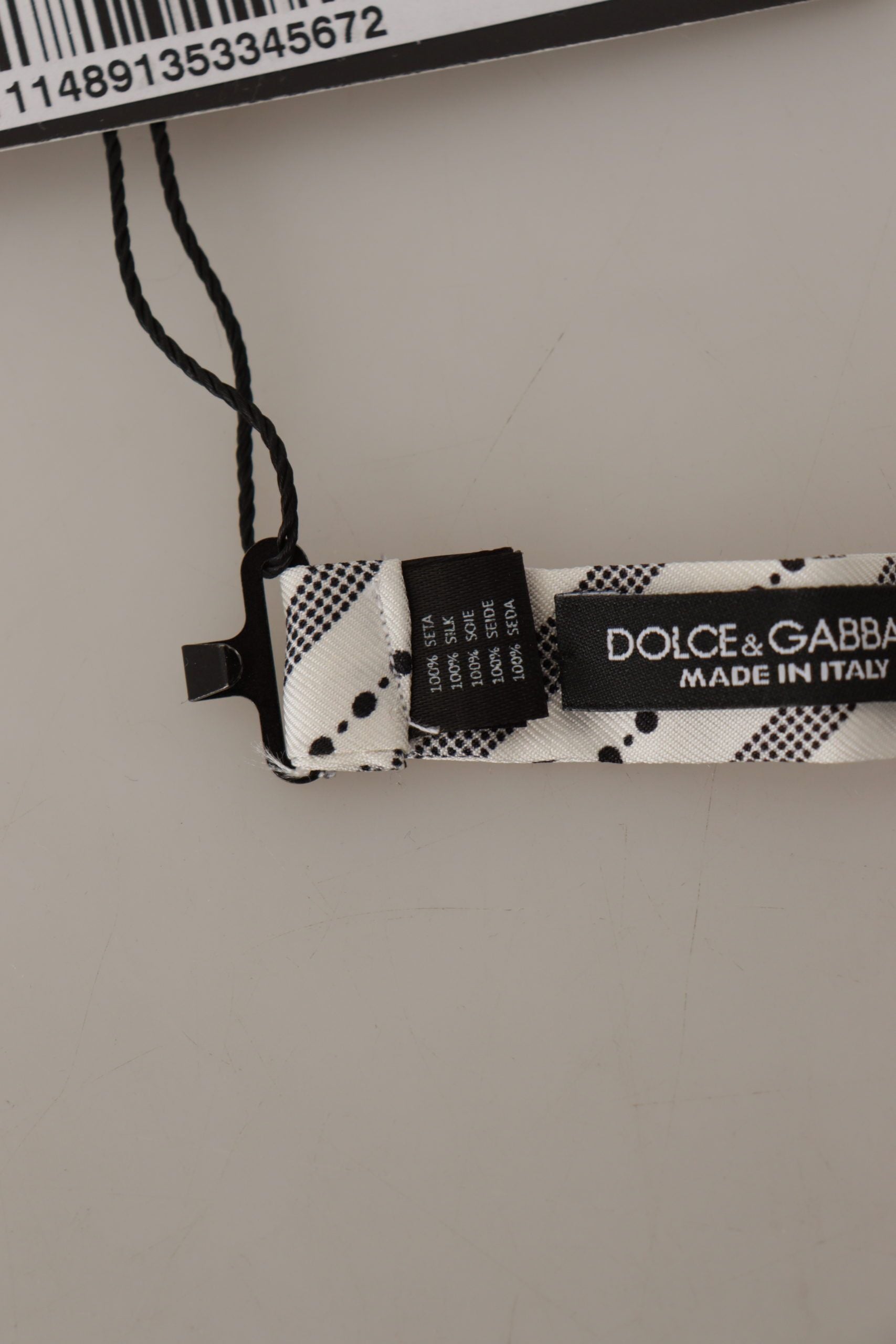 Dolce &amp; Gabbana White Black Polka Dot 100% Silk Neck Papillon Bow Tie