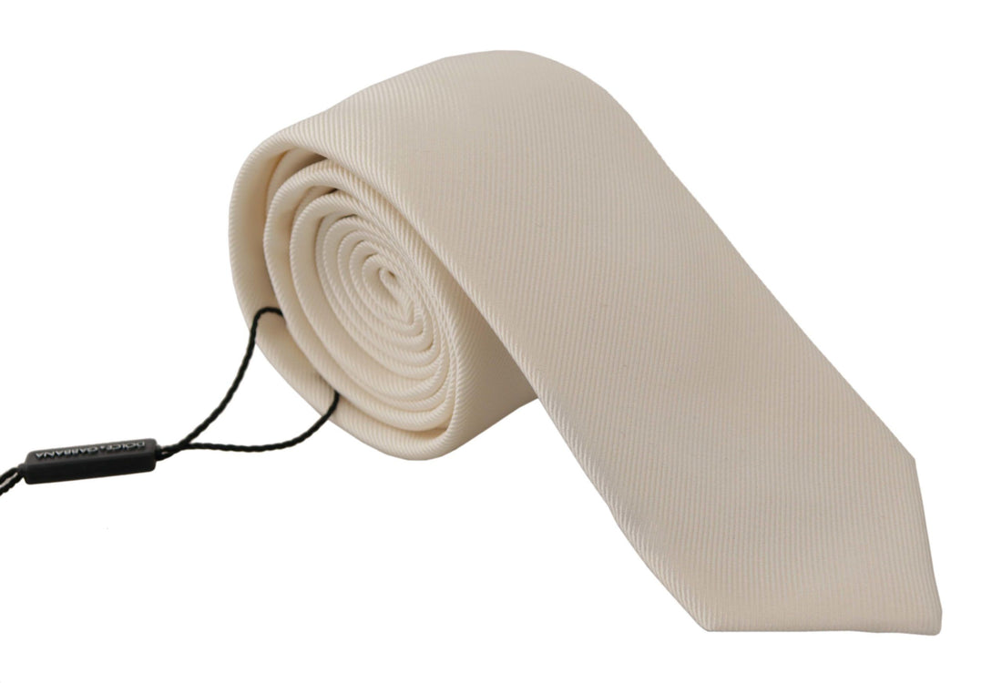 Dolce &amp; Gabbana Off-White 100% Silk Slim Adjustable  Accessory Necktie