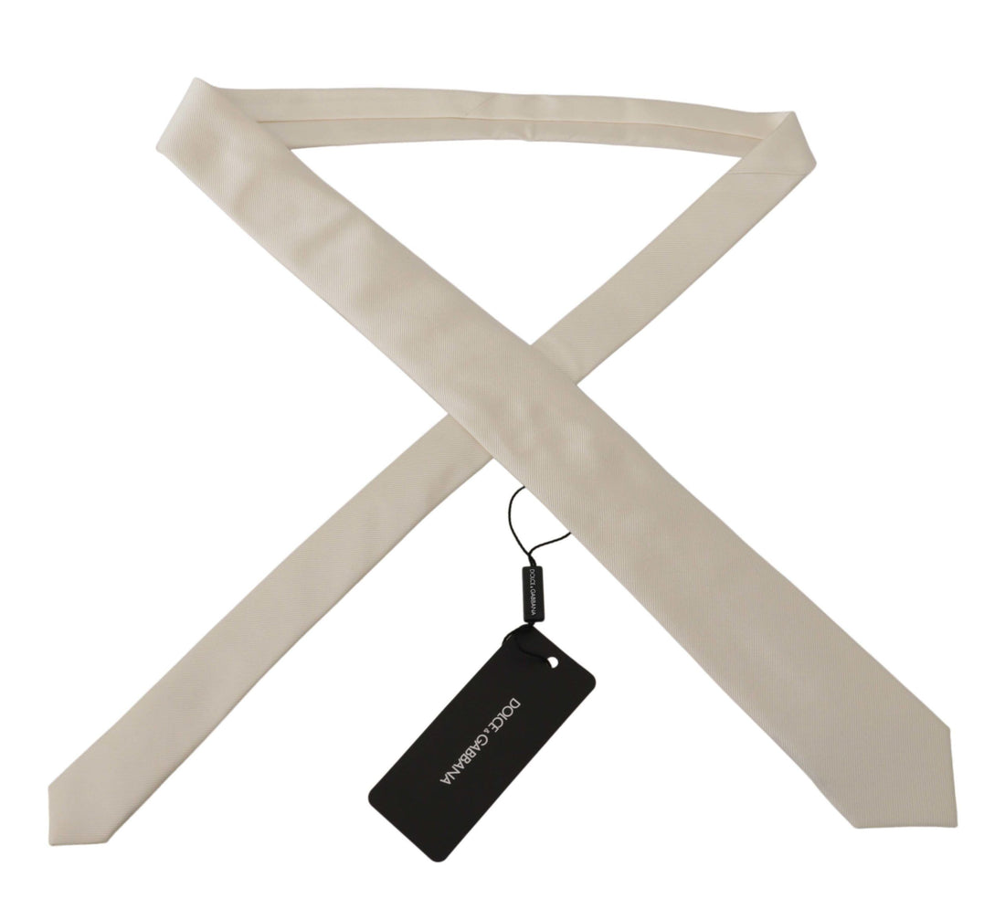 Dolce &amp; Gabbana Off-White 100% Silk Slim Adjustable  Accessory Necktie