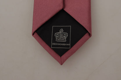 Dolce &amp; Gabbana Pink Solid Print Silk Adjustable Necktie Accessory Tie