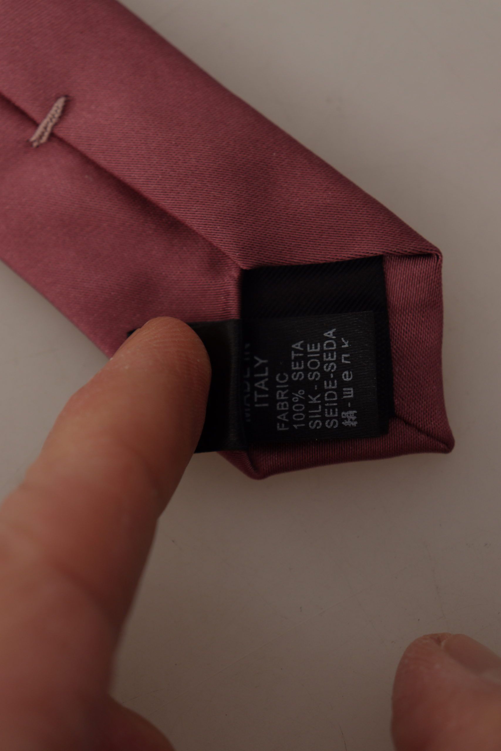 Dolce &amp; Gabbana Pink Solid Print Silk Adjustable Necktie Accessory Tie
