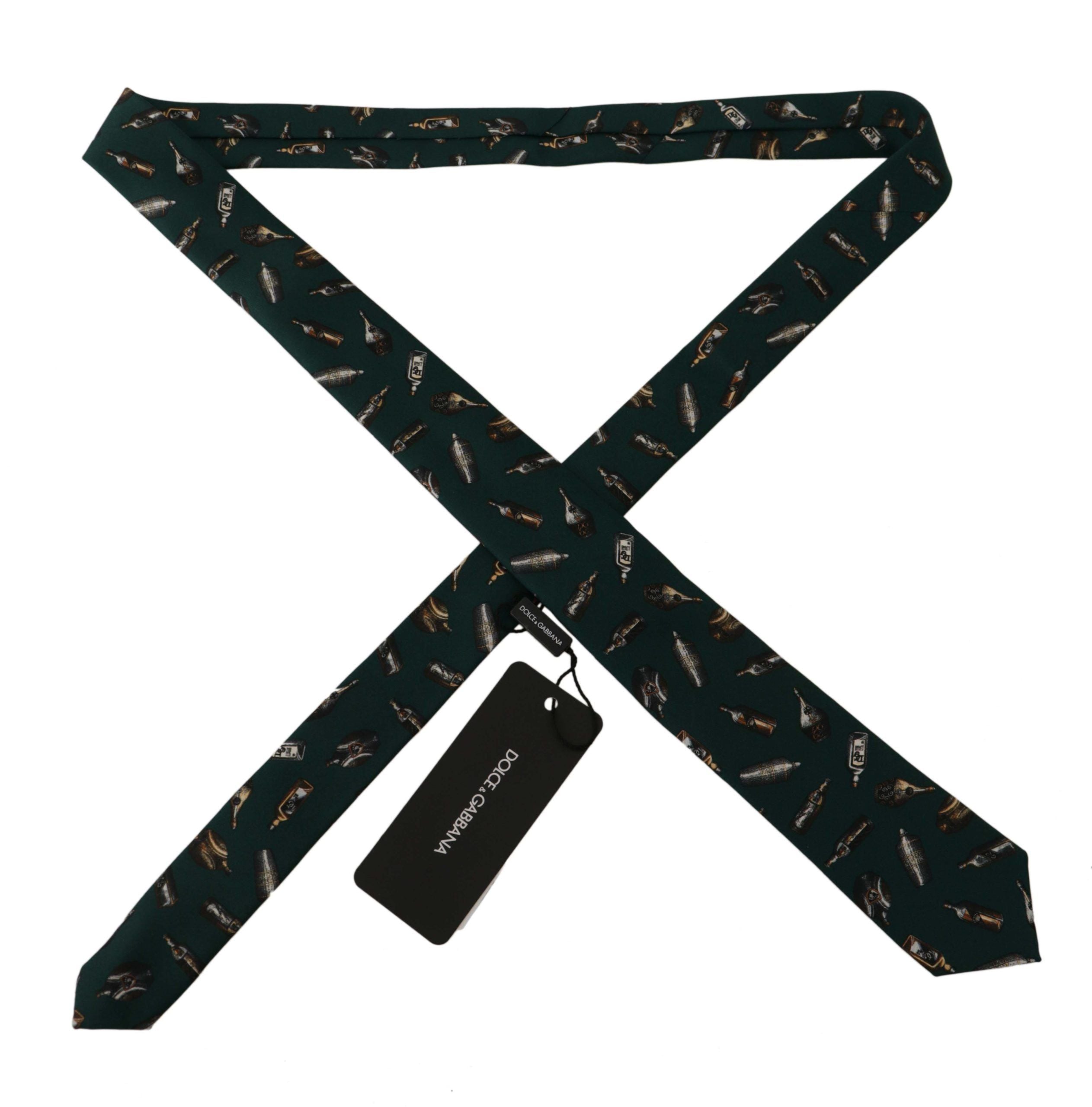 Dolce &amp; Gabbana Black Bottle Fantasy Print Silk Adjustable Accessory Tie