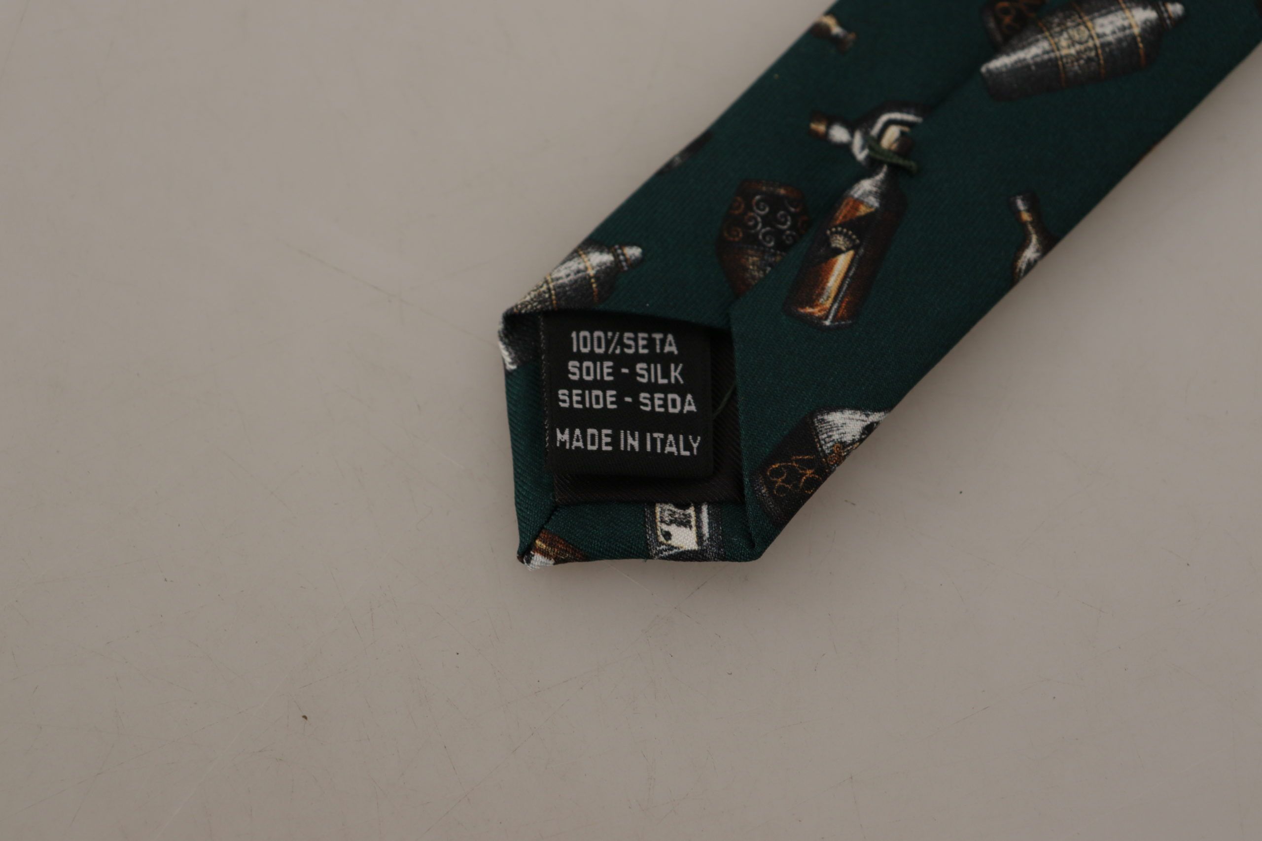 Dolce &amp; Gabbana Black Bottle Fantasy Print Silk Adjustable Accessory Tie