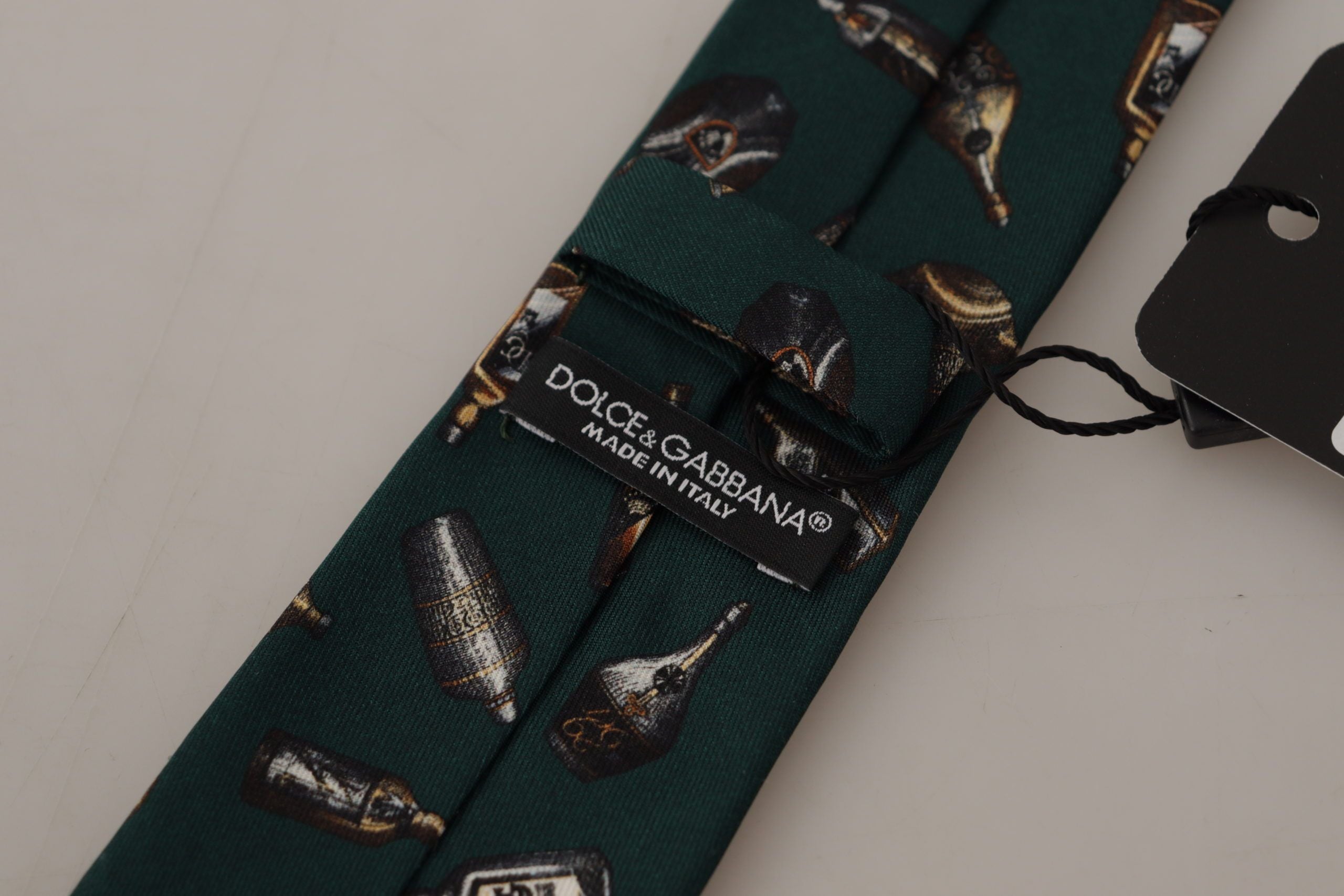 Dolce &amp; Gabbana Black Bottle Fantasy Print Silk Adjustable Accessory Tie