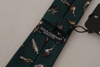 Dolce &amp; Gabbana Black Bottle Fantasy Print Silk Adjustable Accessory Tie